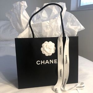 Sold!! Chanel Black Paper Shopping Storage Gift Bag + Ribbon & Paper